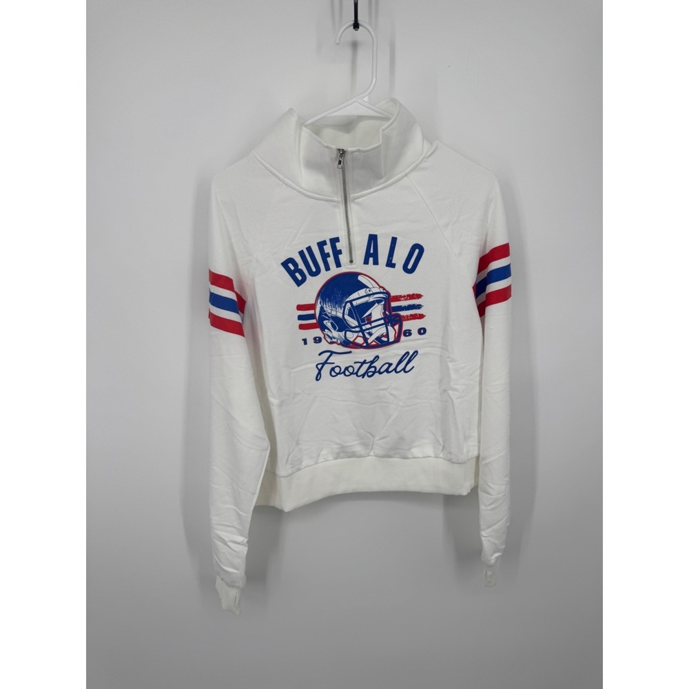 NWOT Buffalo Bills Football Quarter-Zip Sweatshirt Women's Medium Ivory Soccer
